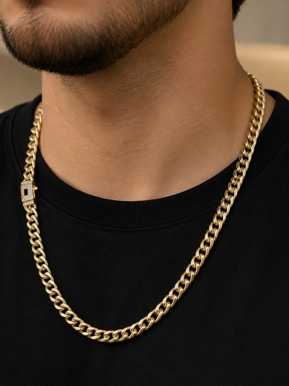 New 14K Gold Filled 7mm Cuban Link Necklace 20” with Pave Clasp Closure